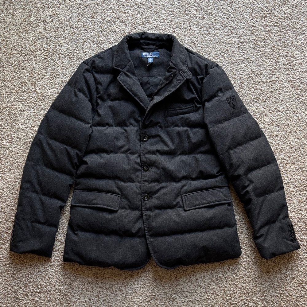 Polo Ralph Lauren Gray Wool Down Insulated Quilted Puffer Blazer Jacket M